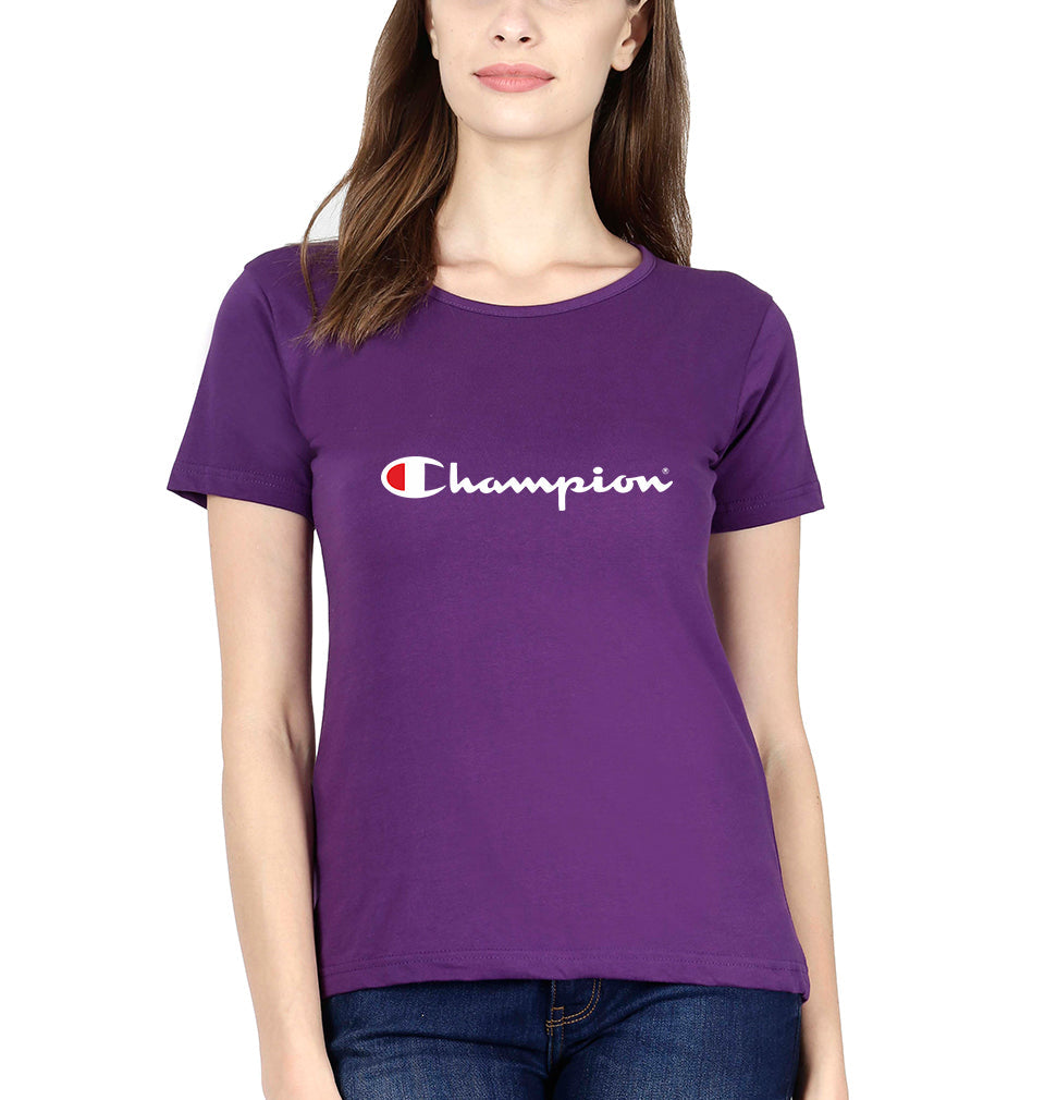 Champion Half Sleeves T-Shirt for Women-S(34 Inches)-Purple-Ektarfa.co.in