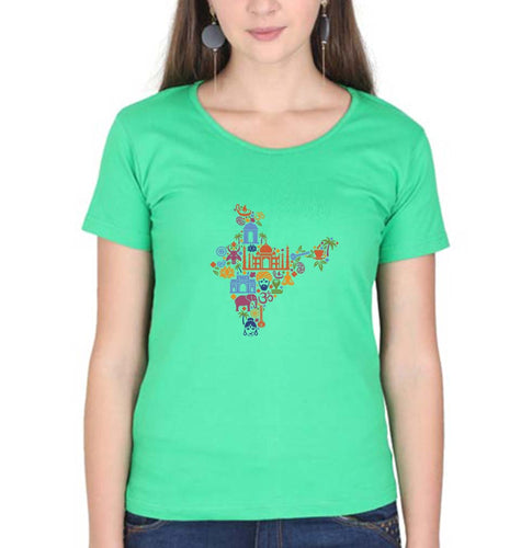 India T-Shirt for Women-flag green-Ektarfa.online