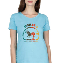 Load image into Gallery viewer, Horses T-Shirt for Women-Light Blue-Ektarfa.online
