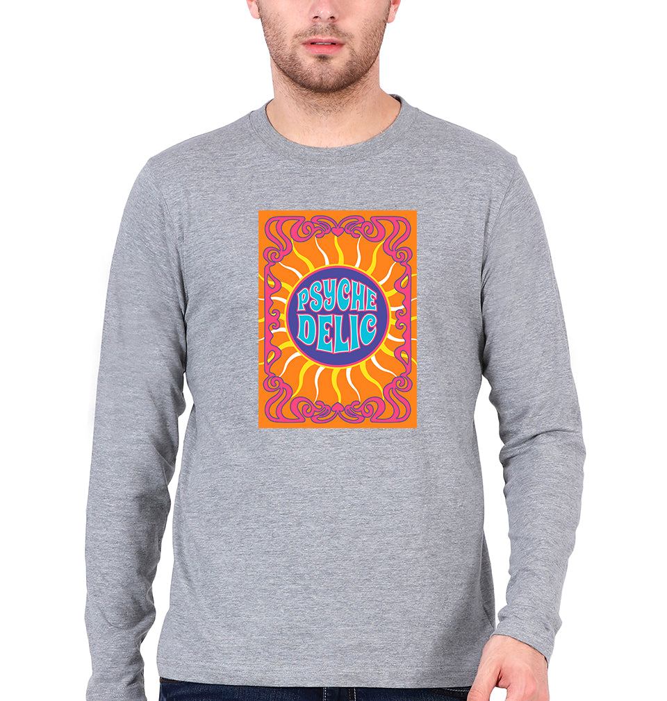 Psychedelic Full Sleeves T-Shirt for Men-Grey Melange-Ektarfa.online