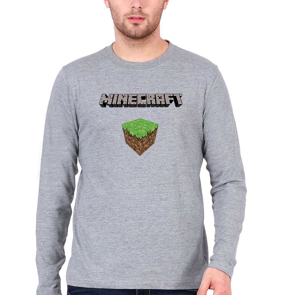 Minecraft Full Sleeves T-Shirt for Men-Grey Melange-Ektarfa.online