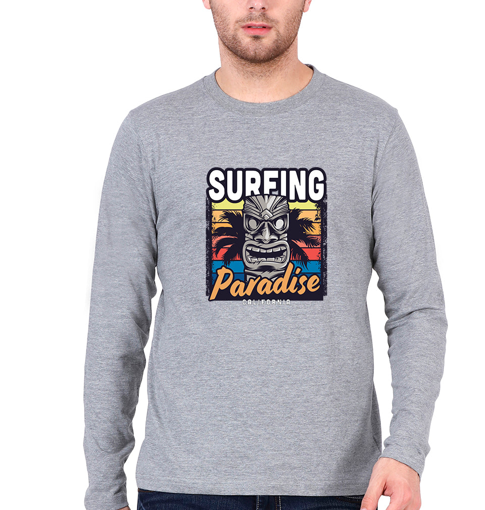Surfing California Full Sleeves T-Shirt for Men-S(38 Inches)-Grey Melange-Ektarfa.online