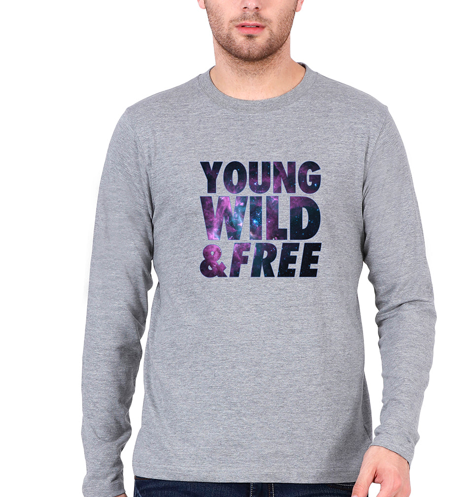 Young Wild Free Full Sleeves T-Shirt for Men-Grey Melange-Ektarfa.online