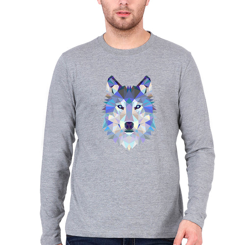 Wolf Full Sleeves T-Shirt for Men-Grey Melange-Ektarfa.online