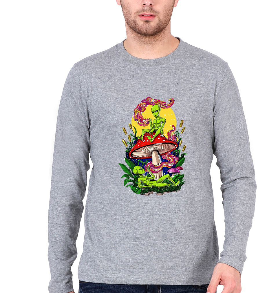 Trippy Psychedelic Weed Stoned Full Sleeves T-Shirt for Men-Grey Melange-Ektarfa.online
