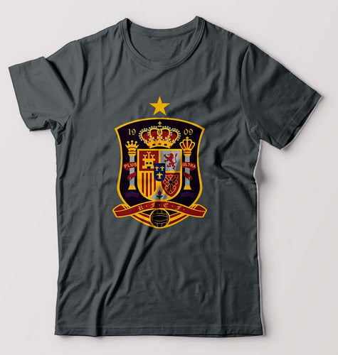 Spain Football T-Shirt for Men-S(38 Inches)-Steel grey-Ektarfa.online