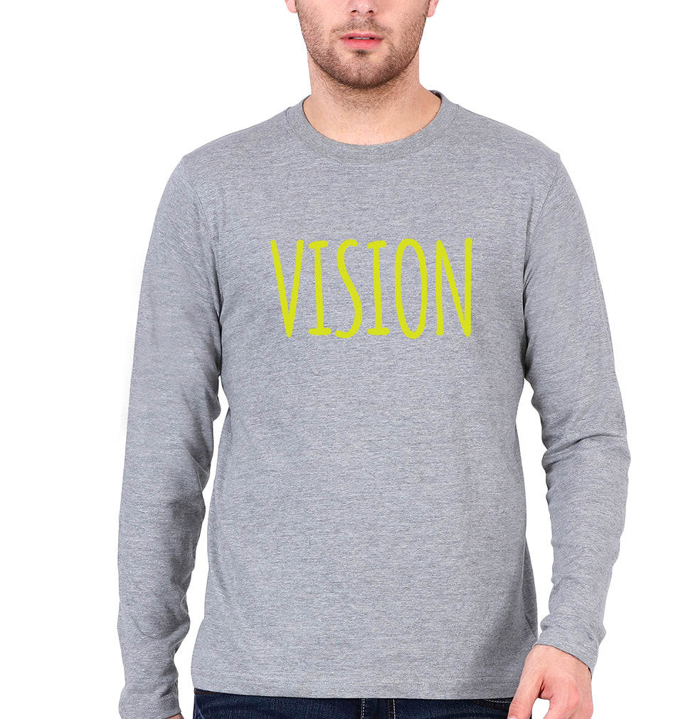 Vision Full Sleeves T-Shirt for Men-S(38 Inches)-Grey Melange-Ektarfa.online