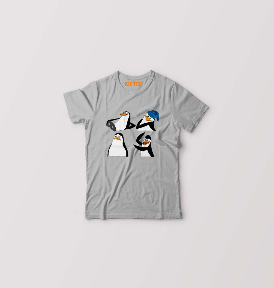 Penguins of Madagascar Kids T-Shirt for Boy/Girl-Grey-Ektarfa.online