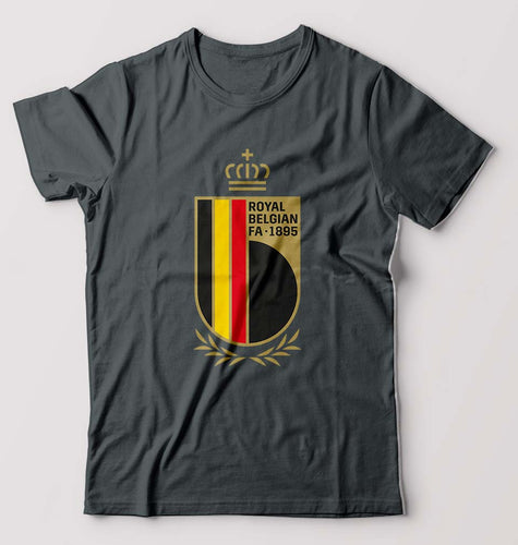 Belgium Football T-Shirt for Men-S(38 Inches)-Steel grey-Ektarfa.online