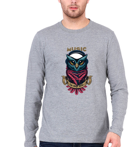 Owl Music Full Sleeves T-Shirt for Men-Grey Melange-Ektarfa.online