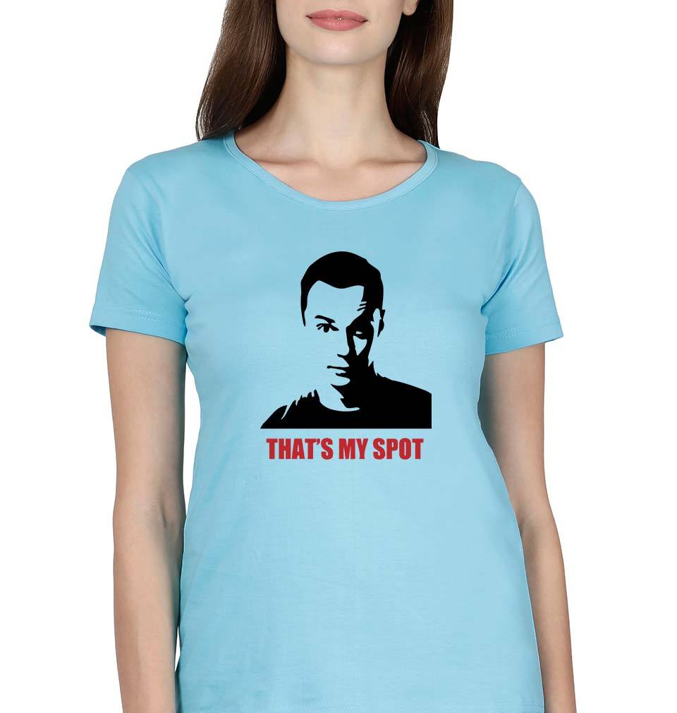 Sheldon Cooper That's My Spot T-Shirt for Women-XS(32 Inches)-SkyBlue-Ektarfa.online