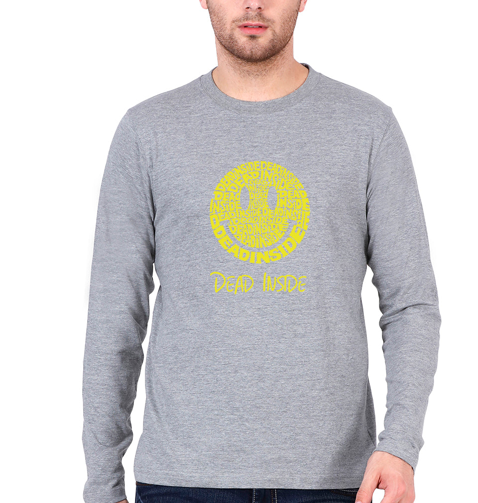 Dead Inside Emoji Full Sleeves T-Shirt for Men-S(38 Inches)-Grey Melange-Ektarfa.online