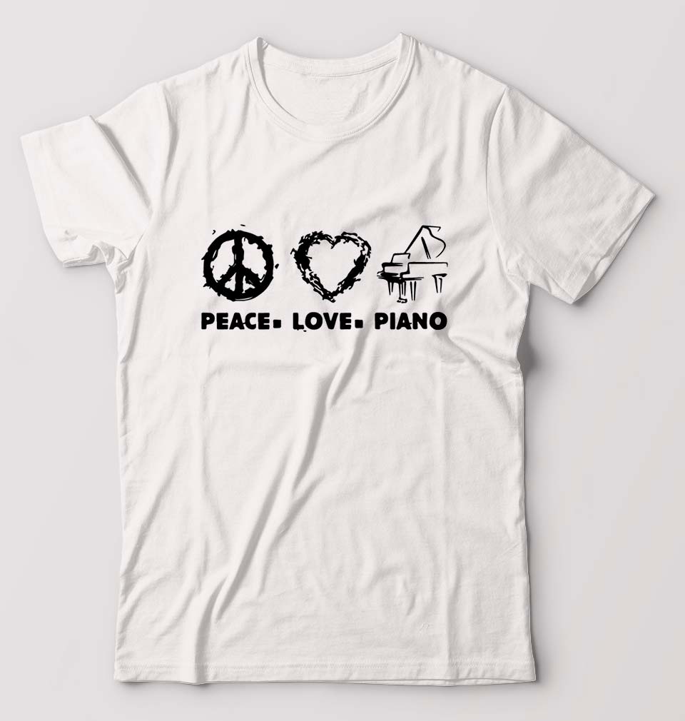 Peace Love Piano T-Shirt for Men-White-Ektarfa.online