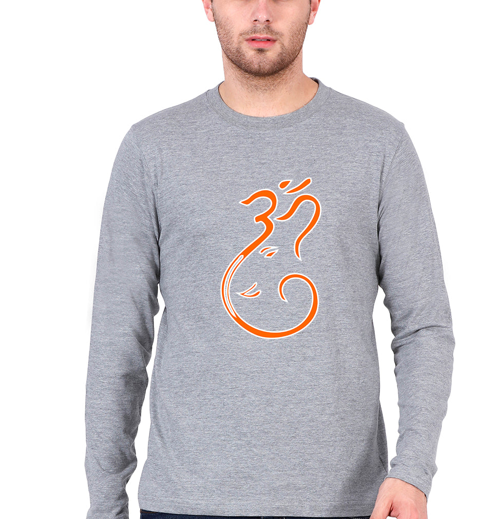 Ganpati JI(Ganesh) Full Sleeves T-Shirt for Men-Grey Melange-Ektarfa.online