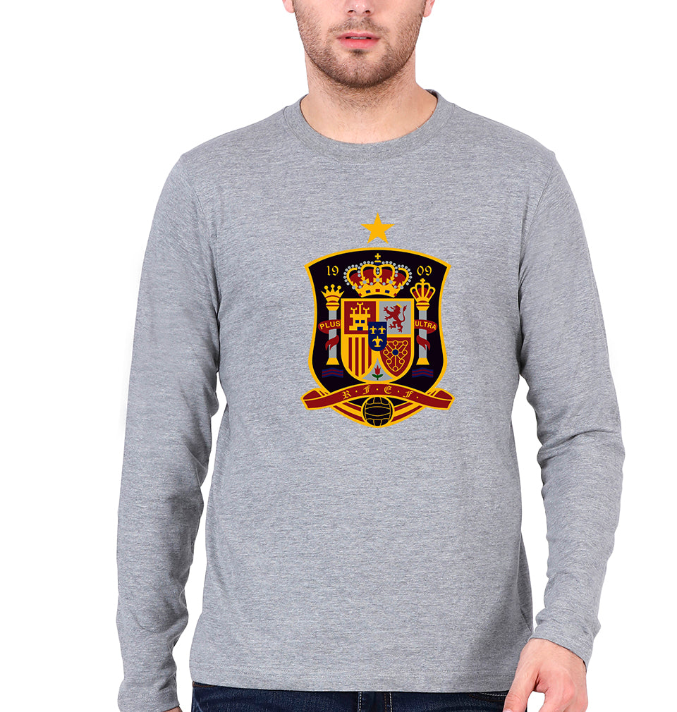 Spain Football Full Sleeves T-Shirt for Men-S(38 Inches)-Grey Melange-Ektarfa.online