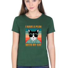 Load image into Gallery viewer, Cat T-Shirt for Women-XS(32 Inches)-Dark Green-Ektarfa.online
