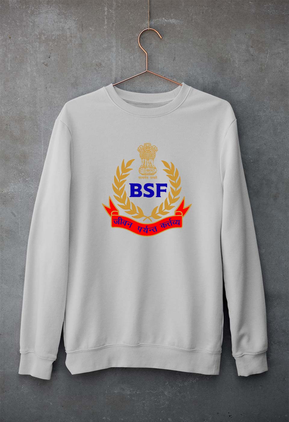 BSF Army Unisex Sweatshirt for Men/Women-Grey Melange-Ektarfa.online