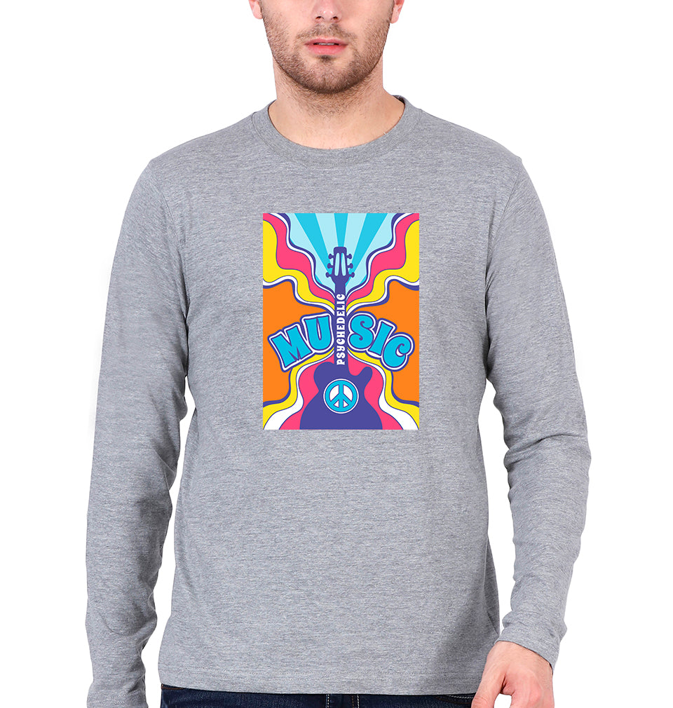 Psychedelic Full Sleeves T-Shirt for Men-Grey Melange-Ektarfa.online