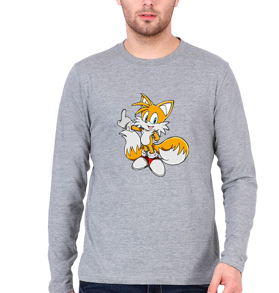 Tails Sonic Full Sleeves T-Shirt for Men-Grey Melange-Ektarfa.online