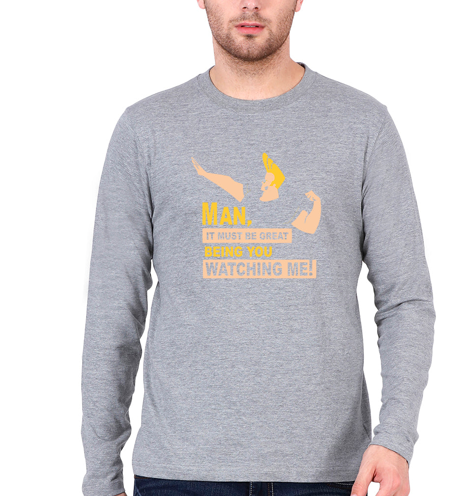 Johnny Bravo Full Sleeves T-Shirt for Men-Grey Melange-Ektarfa.online