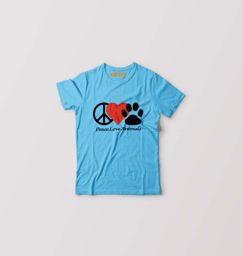 Peace Love Animals Kids T-Shirt for Boy/Girl-Light Blue-Ektarfa.online