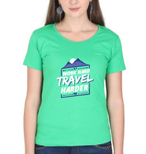 Load image into Gallery viewer, Travel Harder T-Shirt for Women-XS(32 Inches)-flag green-Ektarfa.online
