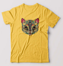 Load image into Gallery viewer, Psychedelic Cat T-Shirt for Men-S(38 Inches)-Golden yellow-Ektarfa.online
