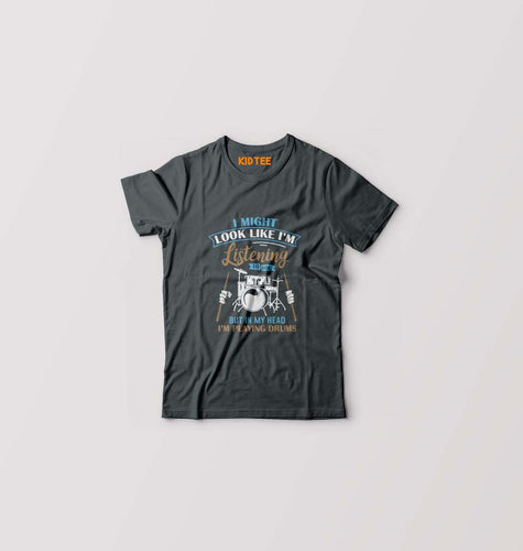 Drummer Kids T-Shirt for Boy/Girl-Steal Grey-Ektarfa.online