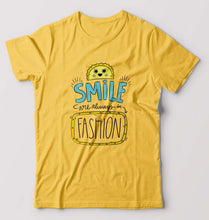Load image into Gallery viewer, Smile are Always in Fashion T-Shirt for Men-S(38 Inches)-Golden Yellow-Ektarfa.online
