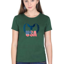 Load image into Gallery viewer, USA America T-Shirt for Women-XS(32 Inches)-Dark Green-Ektarfa.online
