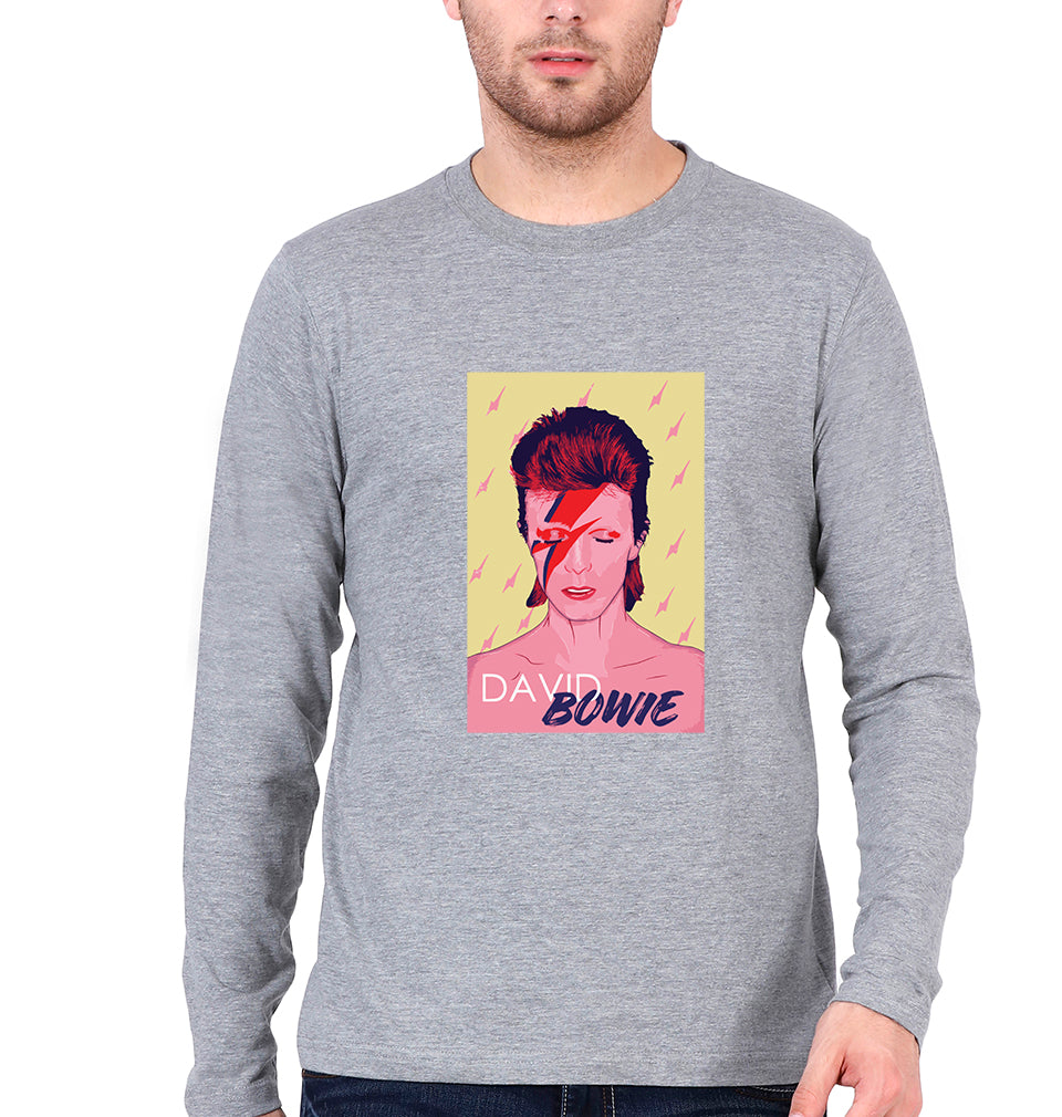 David Bowie Full Sleeves T-Shirt for Men-Grey Melange-Ektarfa.online