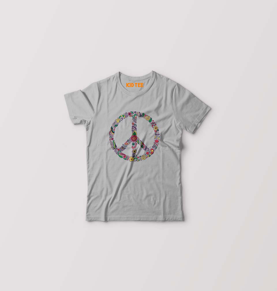Floral Peace Kids T-Shirt for Boy/Girl-0-1 Year(20 Inches)-Grey-Ektarfa.online