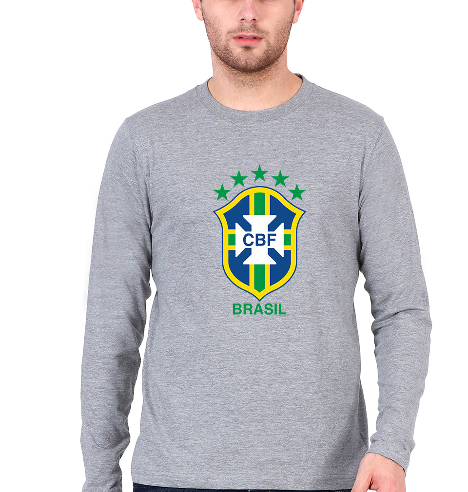 Brazil Football Full Sleeves T-Shirt for Men-Grey Melange-Ektarfa.online