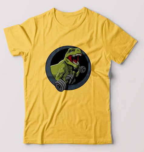 Angry T-Rex Gym T-Shirt for Men-Golden Yellow-Ektarfa.online