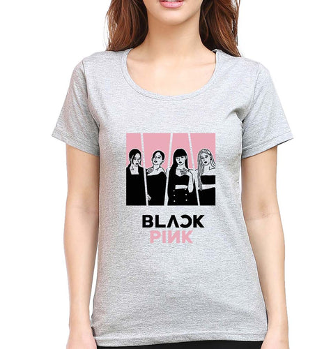 BLACKPINK Half Sleeves T-Shirt for Women-S(34 Inches)-Grey Melange-Ektarfa.online