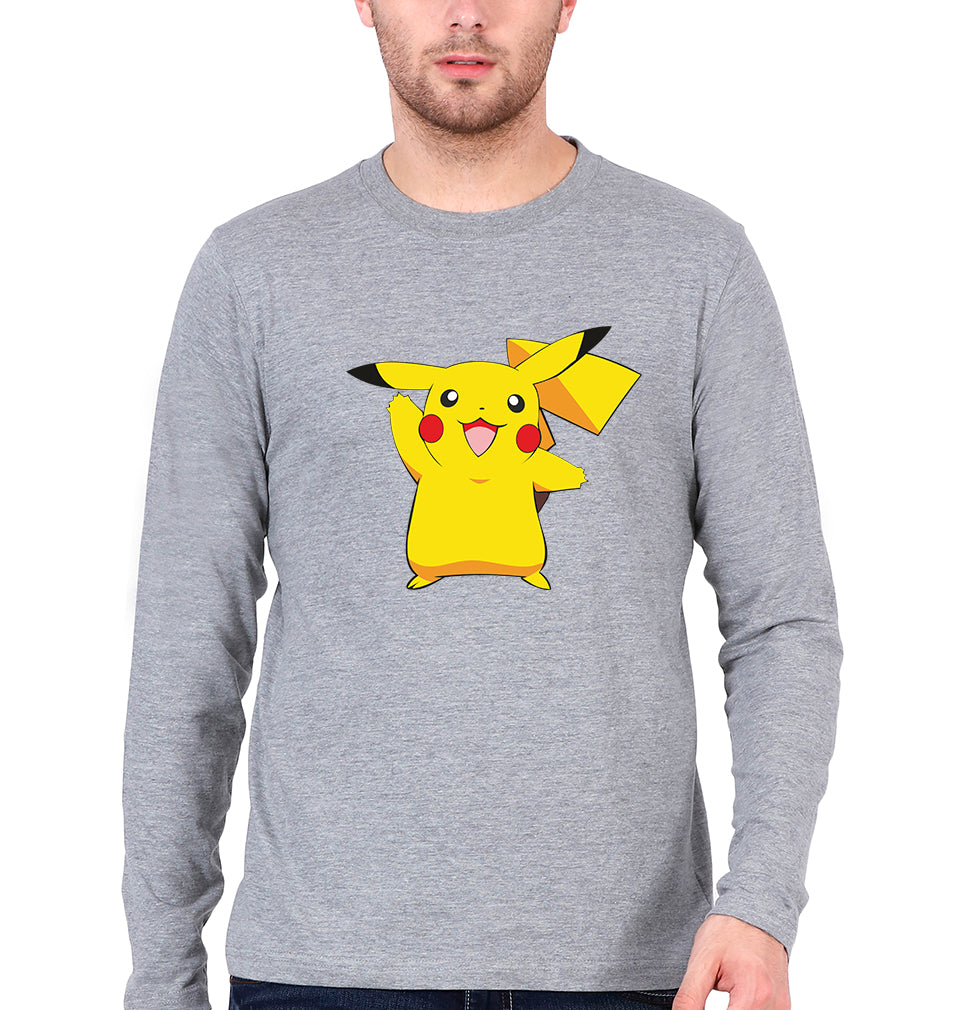 Pikachu Full Sleeves T-Shirt for Men-Grey Melange-Ektarfa.online