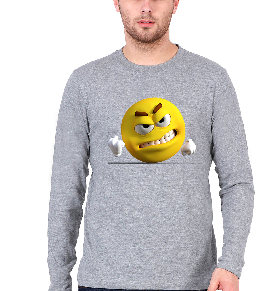 Angry Emoji Full Sleeves T-Shirt for Men-Grey Melange-Ektarfa.online
