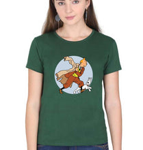 Load image into Gallery viewer, Tintin T-Shirt for Women-XS(32 Inches)-Dark Green-Ektarfa.online
