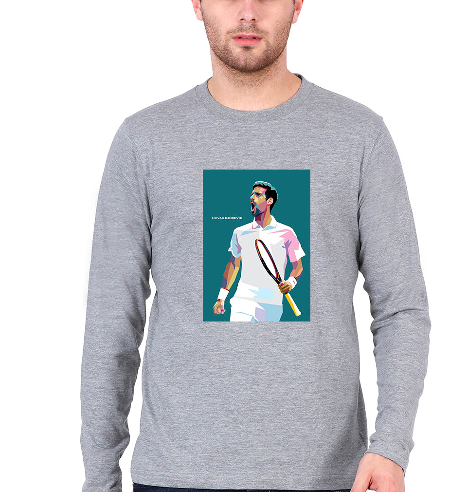 Novak Djokovic Tennis Full Sleeves T-Shirt for Men-Grey Melange-Ektarfa.online