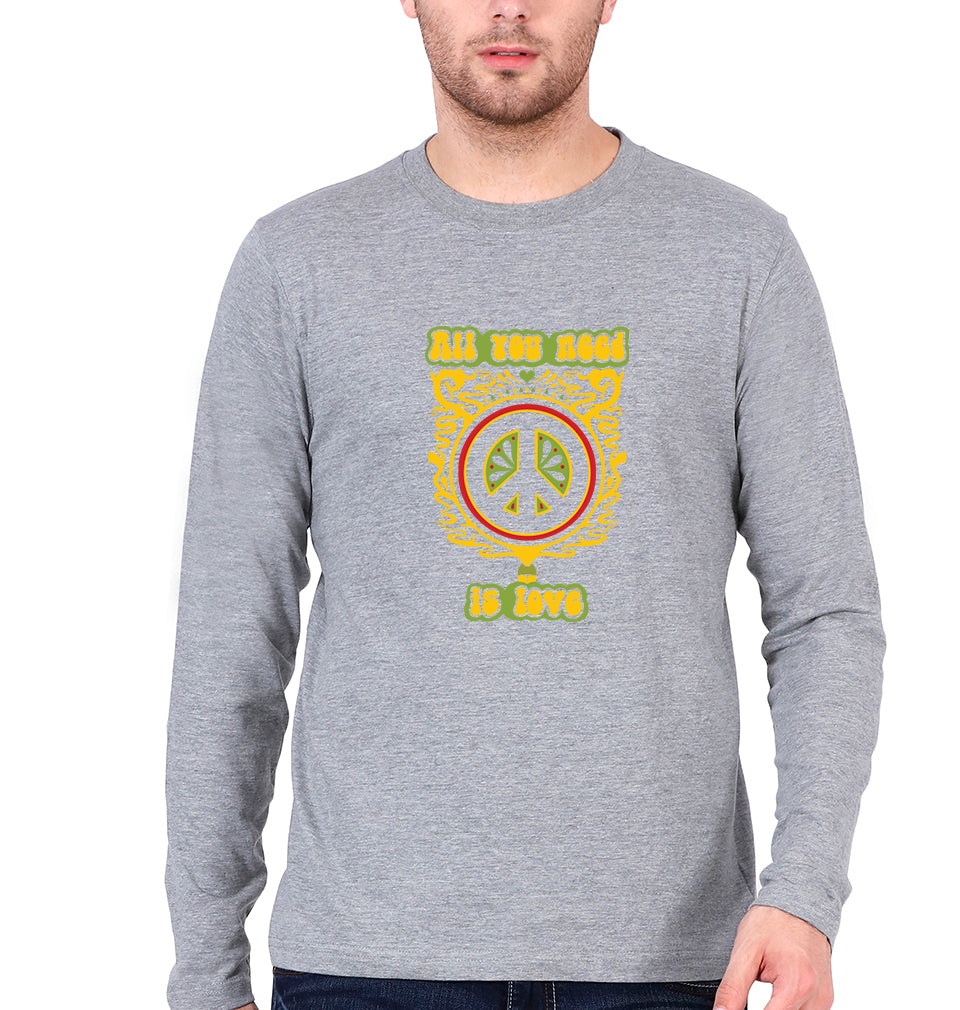 Psychedelic Love Full Sleeves T-Shirt for Men-S(38 Inches)-Grey Melange-Ektarfa.online