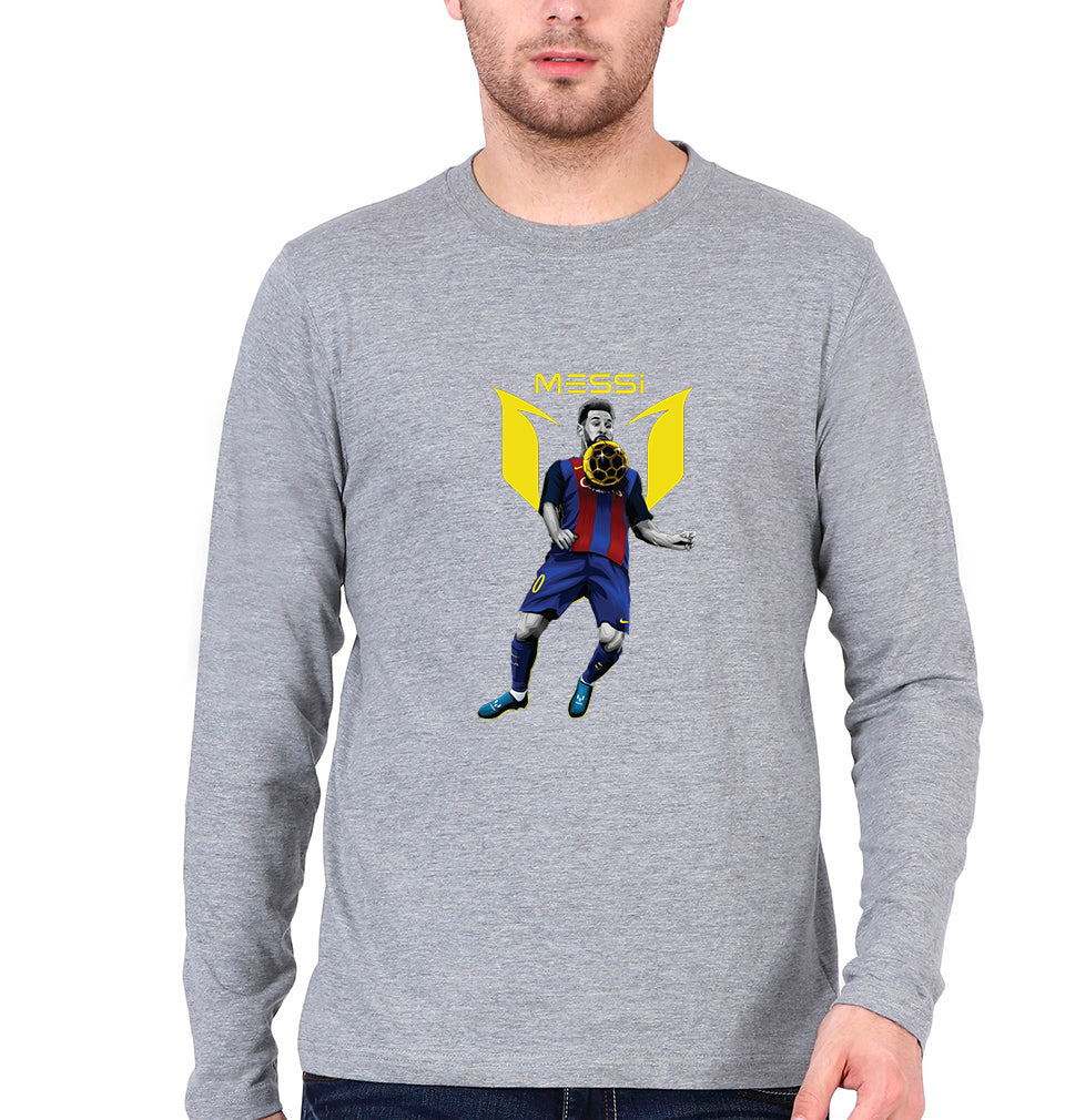 Messi Full Sleeves T-Shirt for Men-Grey Melange-Ektarfa.online