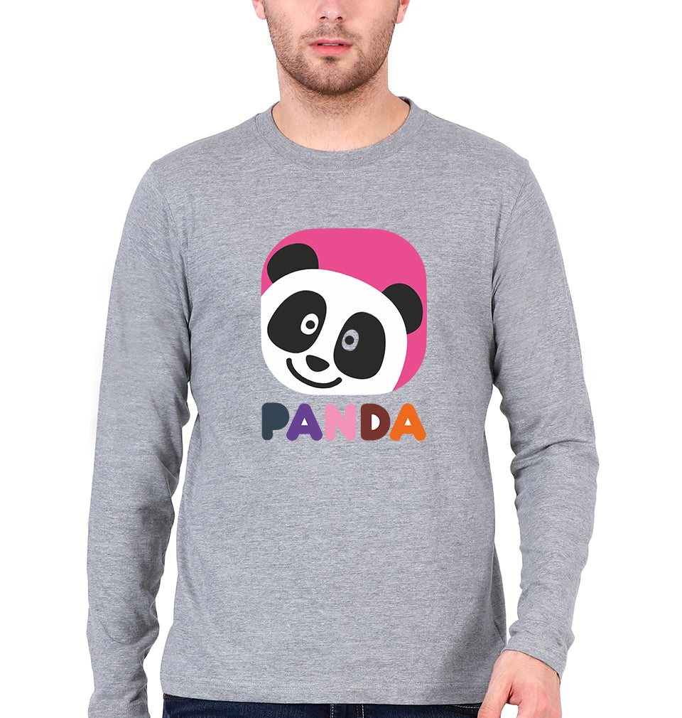 Panda Full Sleeves T-Shirt for Men-Grey Melange-Ektarfa.online