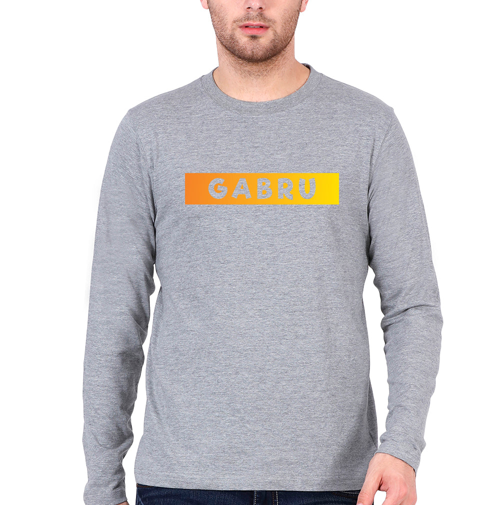 Gabru Full Sleeves T-Shirt for Men-S(38 Inches)-Grey Melange-Ektarfa.online