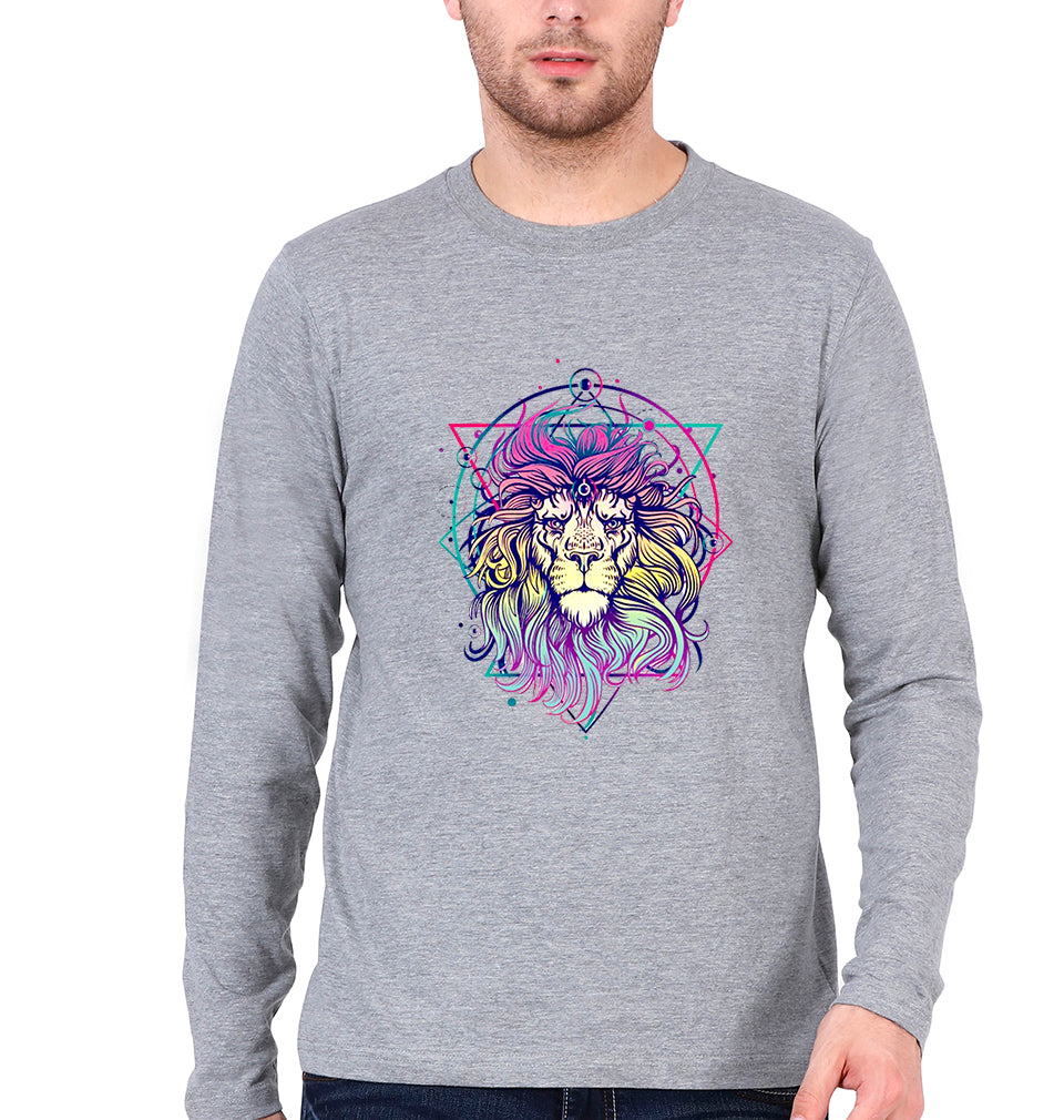 Psychedelic Lion Full Sleeves T-Shirt for Men-Grey Melange-Ektarfa.online