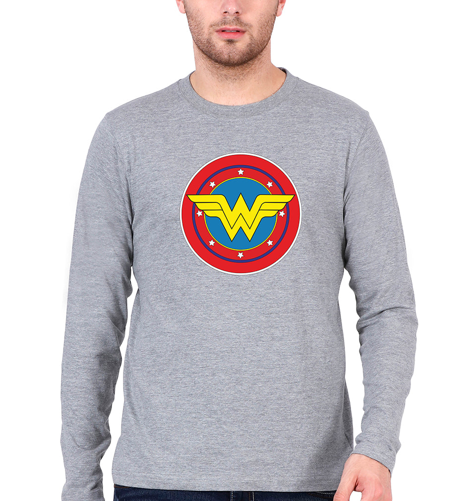 Wonder Woman Superhero Full Sleeves T-Shirt for Men-Grey Melange-Ektarfa.online