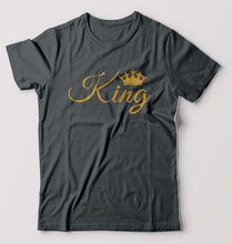 Load image into Gallery viewer, King T-Shirt for Men-S(38 Inches)-Steel grey-Ektarfa.online

