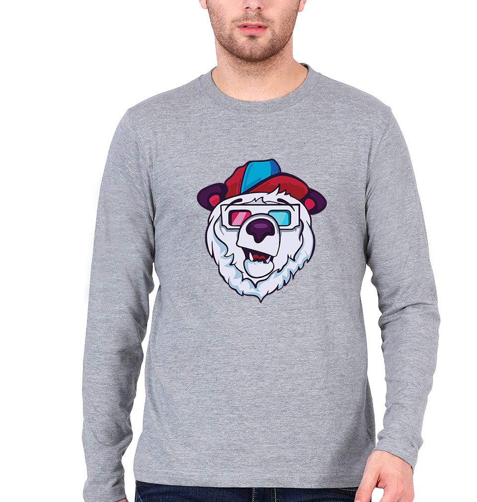 Bear Full Sleeves T-Shirt for Men-Grey Melange-Ektarfa.online