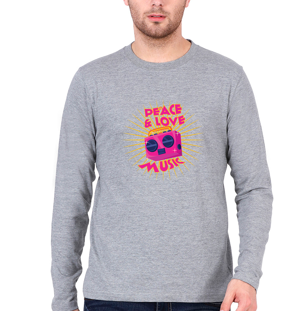 Psychedelic Music Peace Love Full Sleeves T-Shirt for Men-S(38 Inches)-Grey Melange-Ektarfa.online