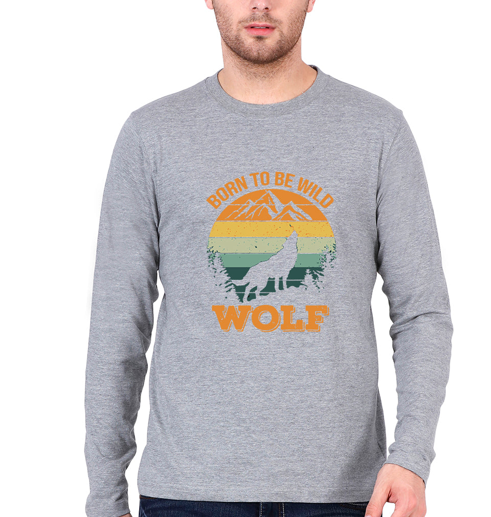 Wolf Full Sleeves T-Shirt for Men-Grey Melange-Ektarfa.online