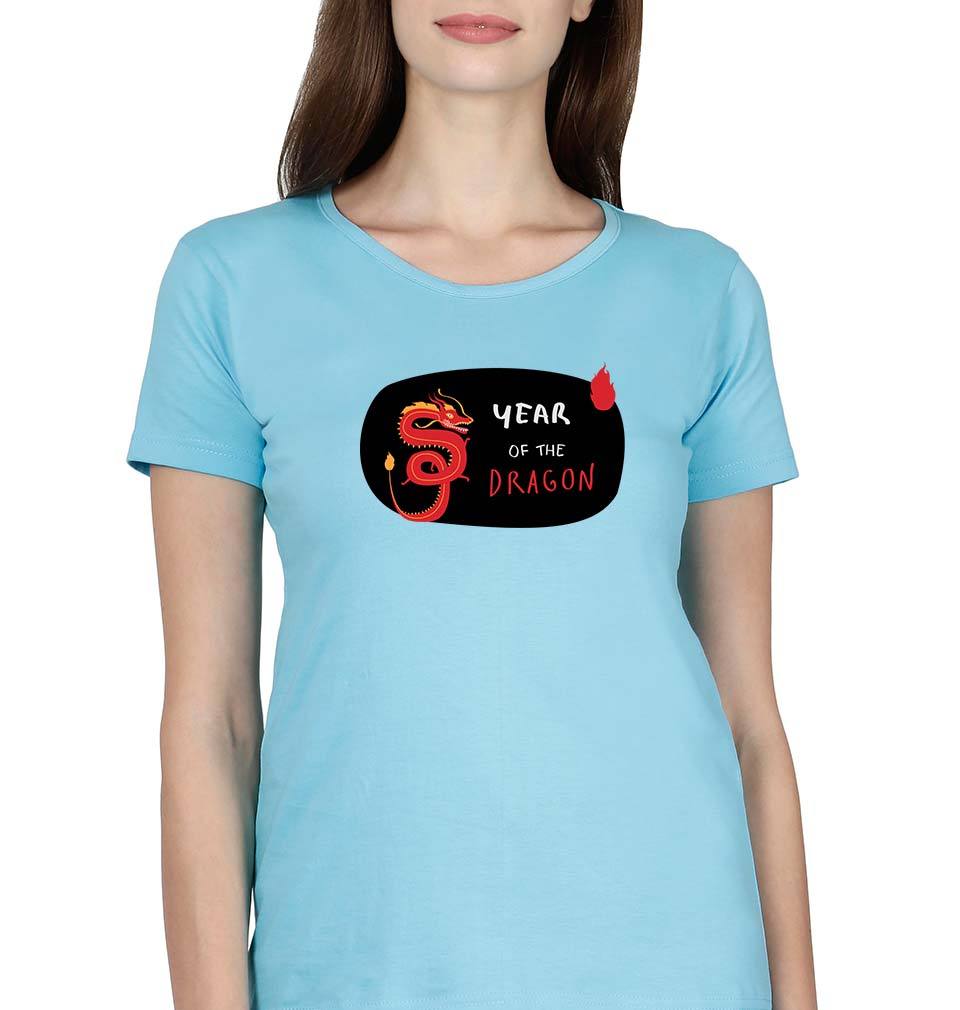 Dragon T-Shirt for Women-XS(32 Inches)-SkyBlue-Ektarfa.online